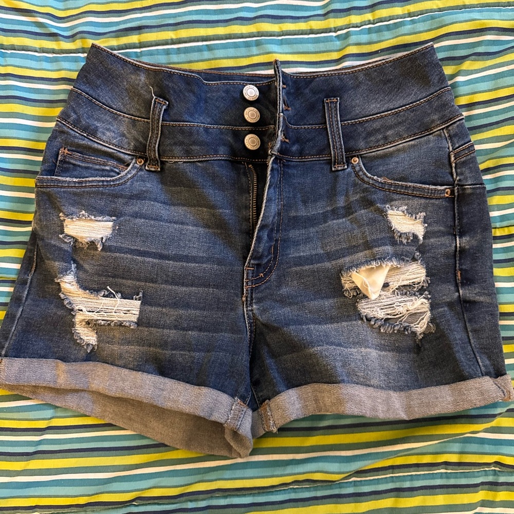 Trendy Blue Distressed Jean Shorts